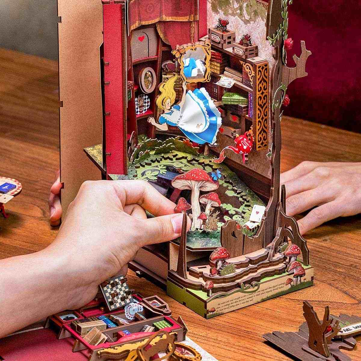 A semi-assembled Fall Into Wonder Book Nook on tabtle