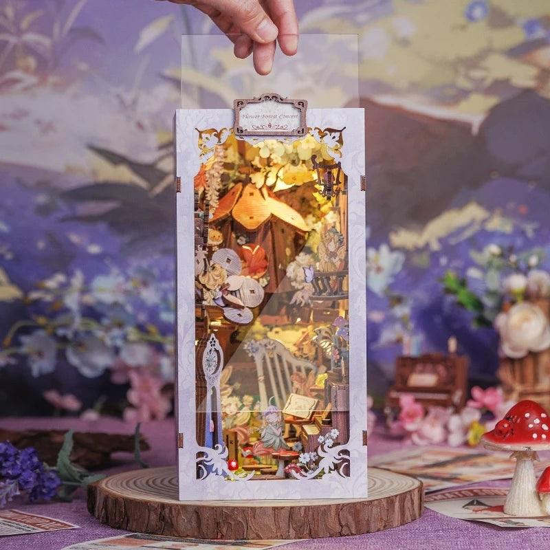 Flower Forest Concert DIY Book Nook Kit, A charming fairyland themed miniature crafts, perfect for DIY crafting enthusiasts and dollhouse collectors alike. Ideal for bookshelf decor of gift for fairyland lovers