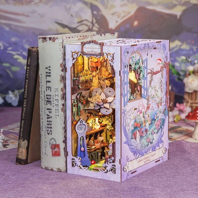 Flower Forest Concert DIY Book Nook Kit, A charming fairyland themed miniature crafts, perfect for DIY crafting enthusiasts and dollhouse collectors alike. Ideal for bookshelf decor of gift for fairyland lovers