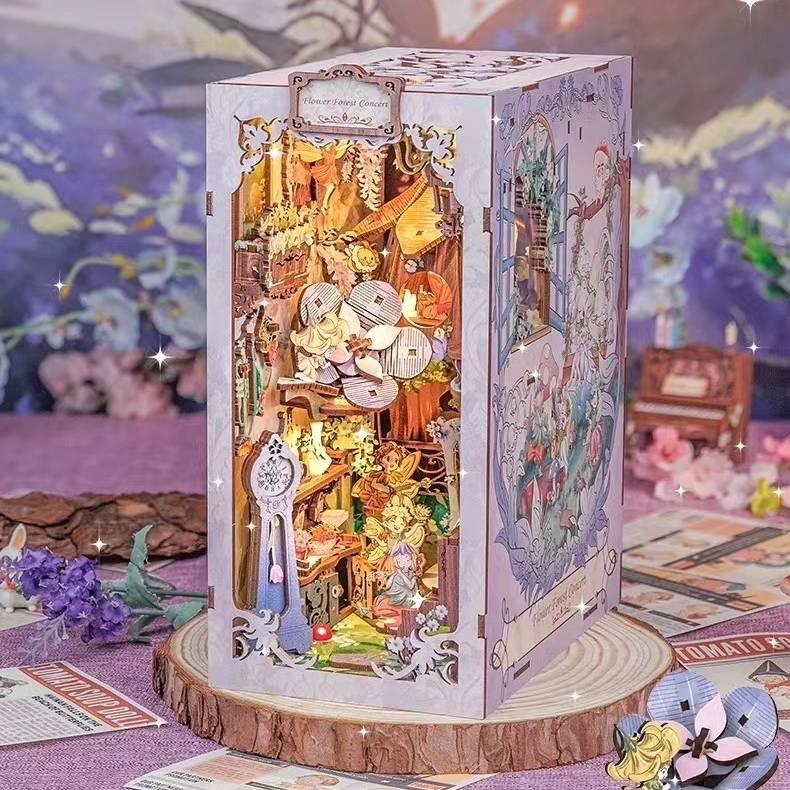 Flower Forest Concert DIY Book Nook Kit, A charming fairyland themed miniature crafts, perfect for DIY crafting enthusiasts and dollhouse collectors alike. Ideal for bookshelf decor of gift for fairyland lovers