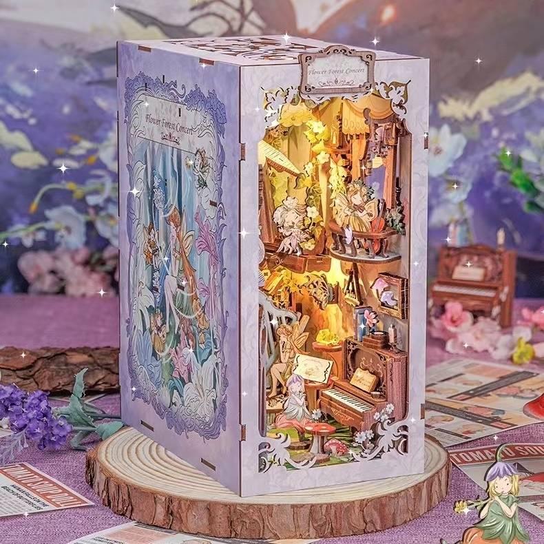 Flower Forest Concert DIY Book Nook Kit, A charming fairyland themed miniature crafts, perfect for DIY crafting enthusiasts and dollhouse collectors alike. Ideal for bookshelf decor of gift for fairyland lovers