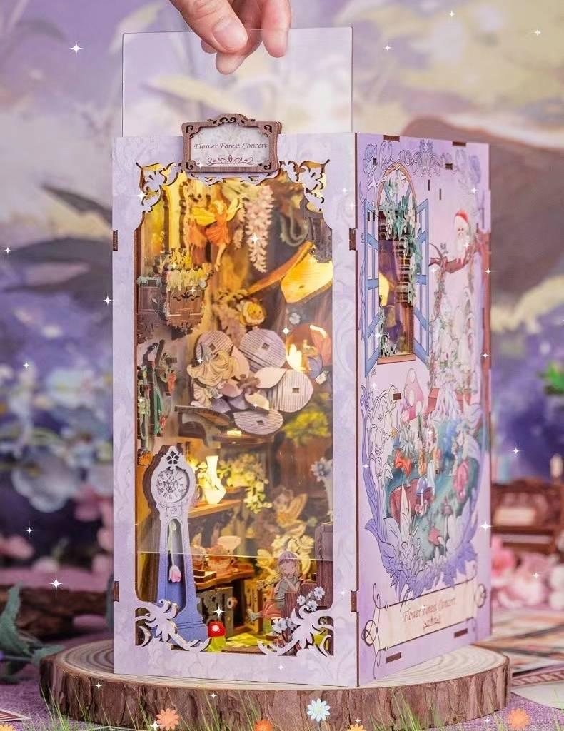 Flower Forest Concert DIY Book Nook Kit, A charming fairyland themed miniature crafts, perfect for DIY crafting enthusiasts and dollhouse collectors alike. Ideal for bookshelf decor of gift for fairyland lovers