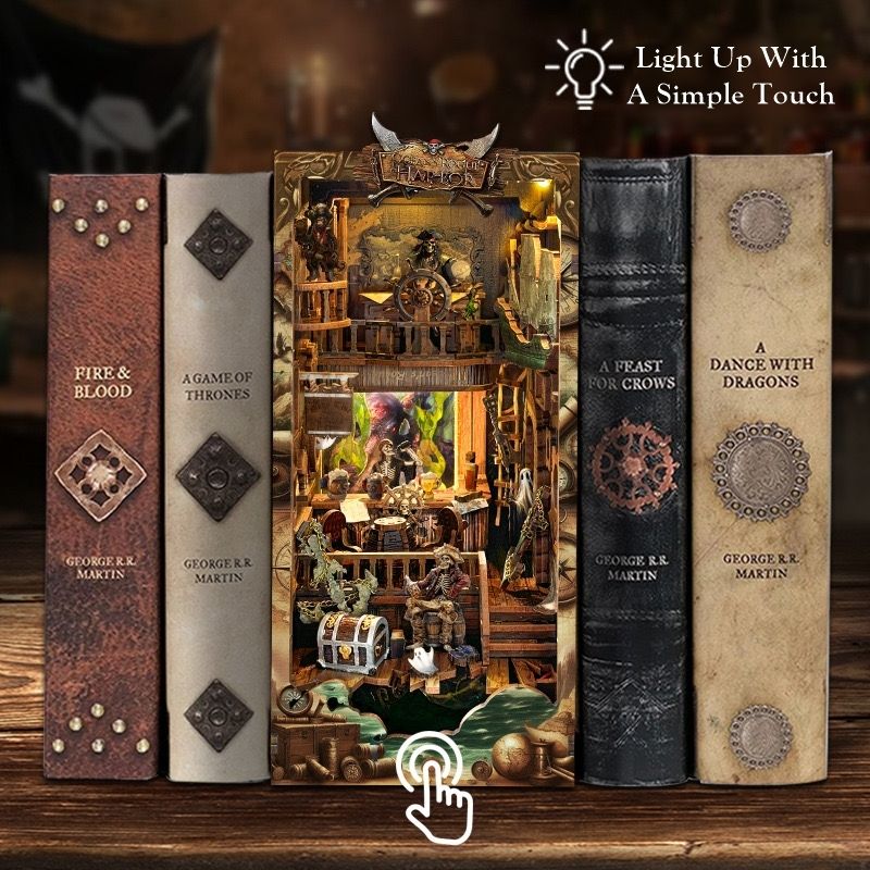 image displaying the touch switch design of Ghost Pirate Ship DIY Book Nook Kit