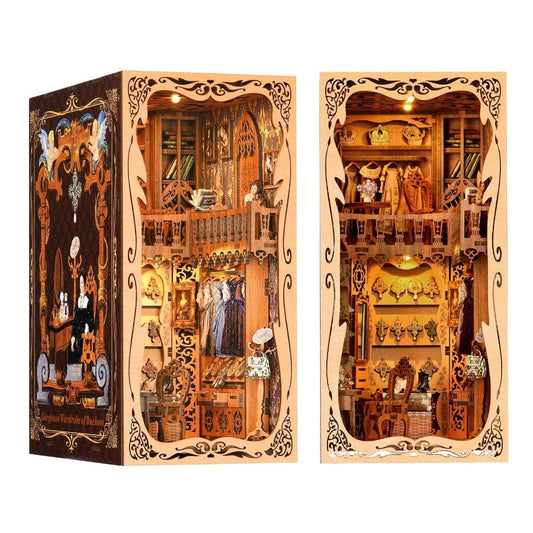 Gorgeous Wardrobe of Duchess 3D Wooden Book Nook Bookshelf insert Diorama, wooden puzzles bookend, miniature house book stand