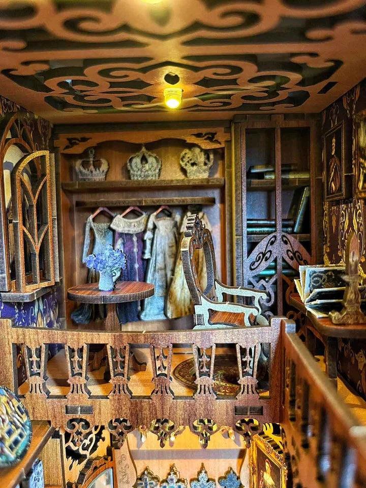Gorgeous Wardrobe of Duchess 3D Wooden Book Nook Bookshelf insert Diorama, wooden puzzles bookend, miniature house book stand