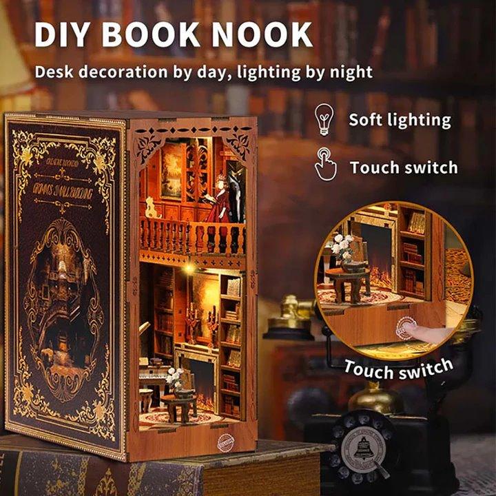 Grimm Cottage DIY Wooden Book Nook | Shelf Insert Decor | 3D Wooden Puzzles Bookend | Miniature Book Stand