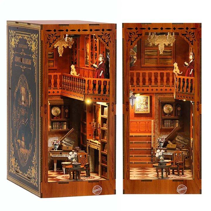 Grimm Cottage DIY Wooden Book Nook | Shelf Insert Decor | 3D Wooden Puzzles Bookend | Miniature Book Stand