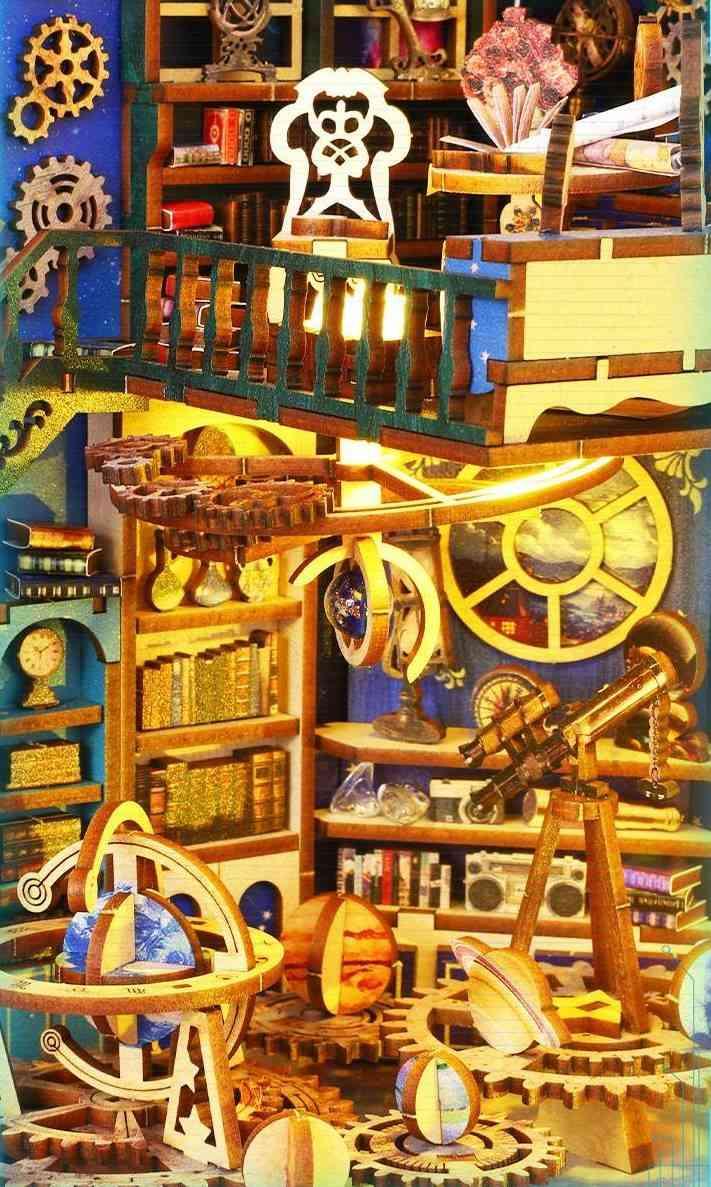 Interstellar Exploration DIY Book Nook Kit, a charming universe theme bookshelf insert decor, perfect for crafting enthusiasts and dollhouse collectors alike. - scene 3