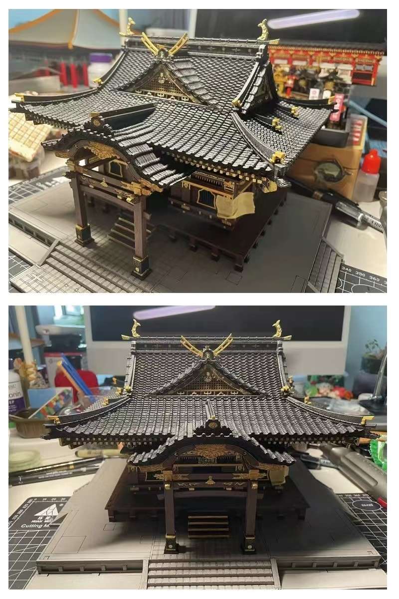 image displaying the details of assembled main hall of Japanese Hakurei Shinto Shrine DIY Miniature House Kit