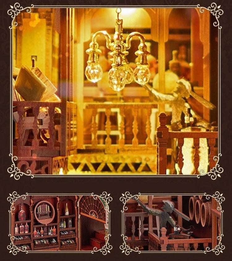 Louis Tavern DIY Book Nook Kit, A charming miniature 3d wooden puzzles inspired Roaring Twenties of jazz, flappers, and speakeasies, perfect for bookshelf decor, and dollhouse collectors, or a gift a fan of the roaring twenties or just love creating miniature worlds
