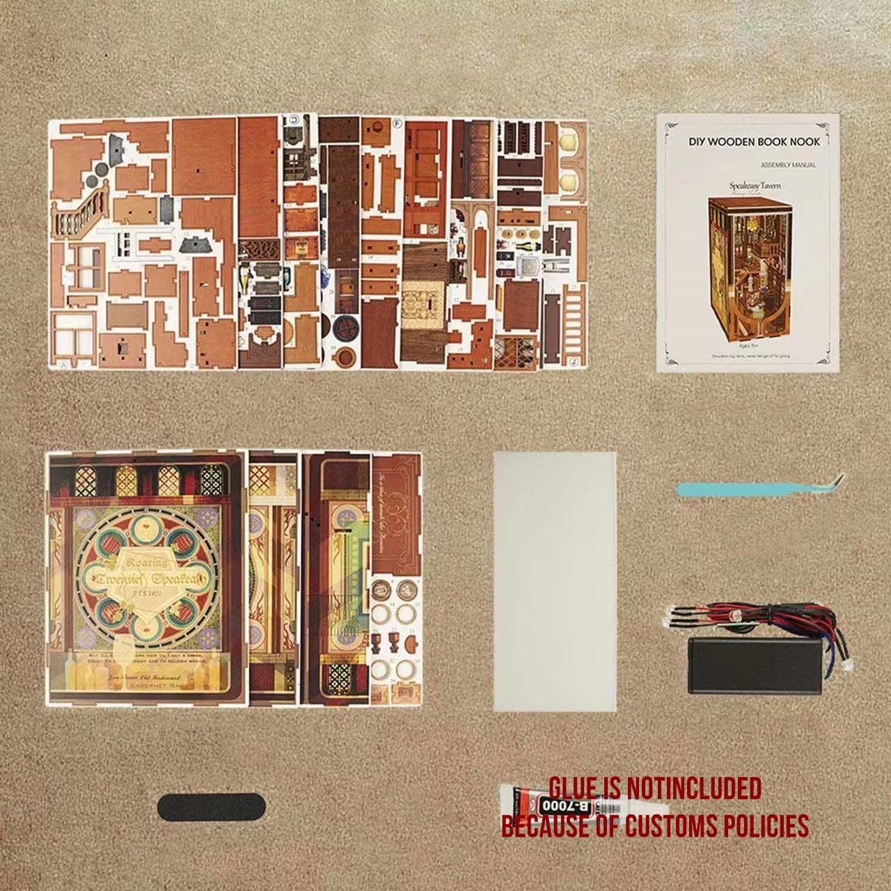 Louis Tavern DIY Book Nook Kit, A charming miniature 3d wooden puzzles inspired Roaring Twenties of jazz, flappers, and speakeasies, perfect for bookshelf decor, and dollhouse collectors, or a gift a fan of the roaring twenties or just love creating miniature worlds