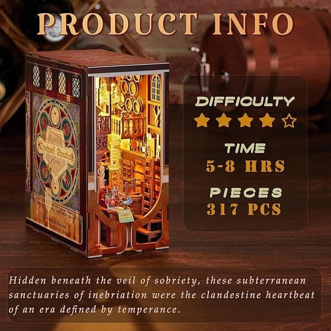 Louis Tavern DIY Book Nook Kit, A charming miniature 3d wooden puzzles inspired Roaring Twenties of jazz, flappers, and speakeasies, perfect for bookshelf decor, and dollhouse collectors, or a gift a fan of the roaring twenties or just love creating miniature worlds