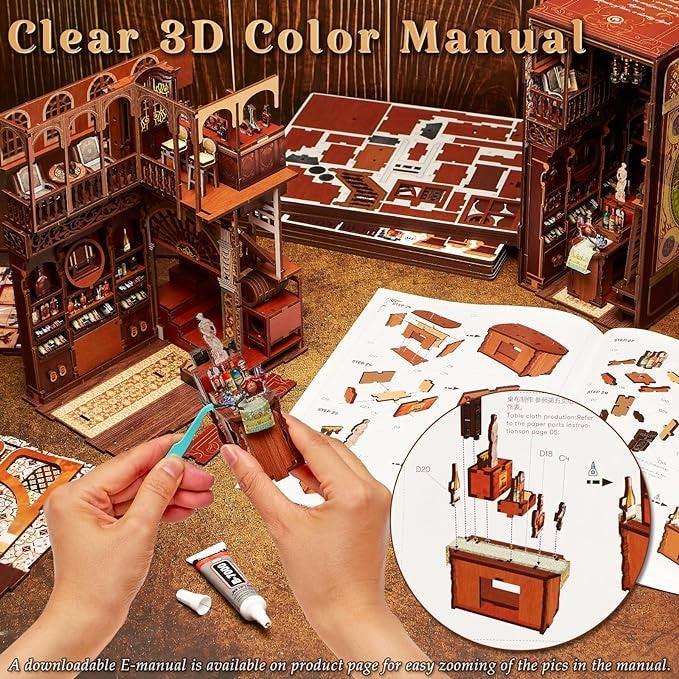 Louis Tavern DIY Book Nook Kit, A charming miniature 3d wooden puzzles inspired Roaring Twenties of jazz, flappers, and speakeasies, perfect for bookshelf decor, and dollhouse collectors, or a gift a fan of the roaring twenties or just love creating miniature worlds