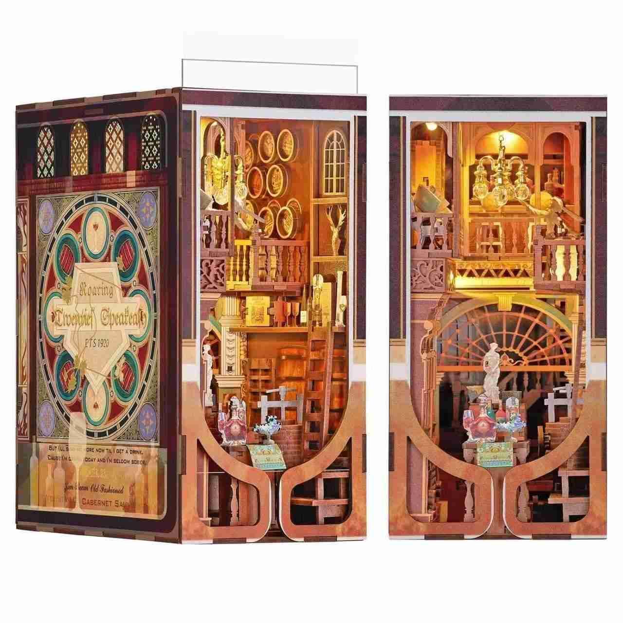 Louis Tavern DIY Book Nook Kit, A charming miniature 3d wooden puzzles  inspired Roaring Twenties of jazz, flappers, and speakeasies, perfect for bookshelf decor, and dollhouse collectors, or a gift a fan of the roaring twenties or just love creating miniature worlds