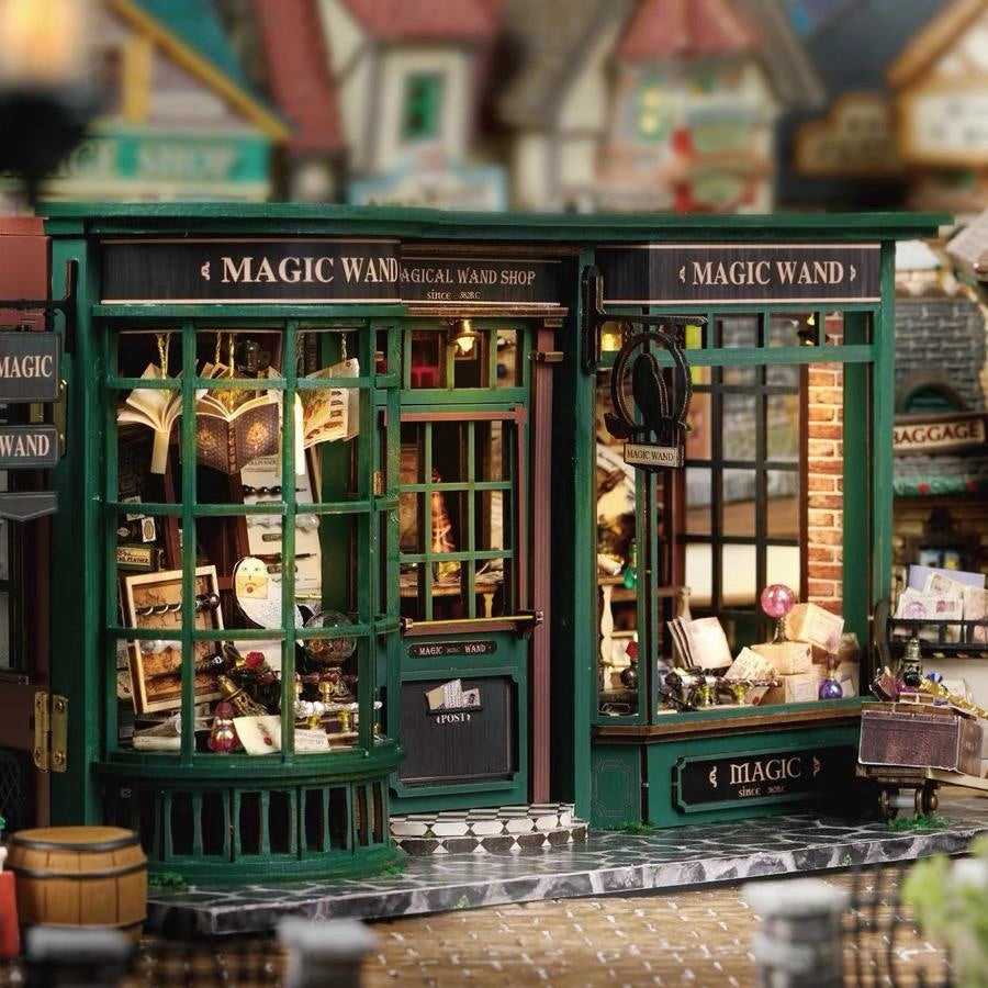 image displaying the front section design of finished Magic Wand Shop DIY Miniature House Kit