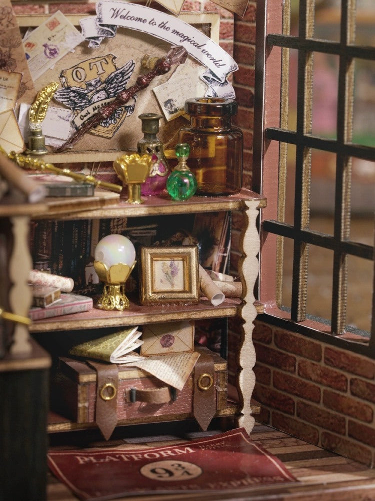 image displaying the tiny cabinet filled with magic items in Magic Wand Shop DIY Miniature House Kit