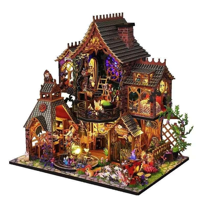 Magic Forest House DIY Dollhouse Kit featuring a miniature magic house with detailed scenes. Perfect for DIY lovers, dollhouse collectors, home decor, A great DIY project for magic world fans.
