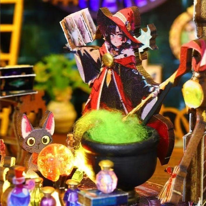 Magic Forest House DIY Dollhouse Kit featuring a miniature magic house with detailed scenes. Perfect for DIY lovers, dollhouse collectors, home decor, A great DIY project for magic world fans.