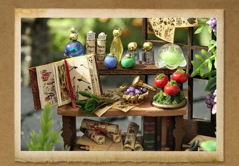 image displaying miniature scene of Magic Garden DIY Miniature House Kit in Dream Bottle Series