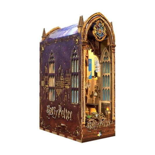 Harry Potter-themed book nook of a Great Hall with intricate details on a white background