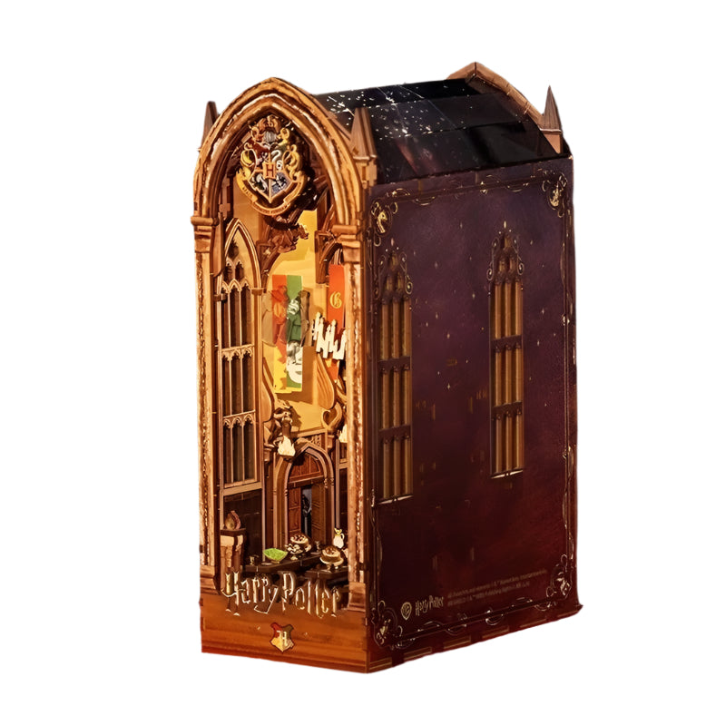 Decorative book nook miniature with intricate design and Harry Potter theme
