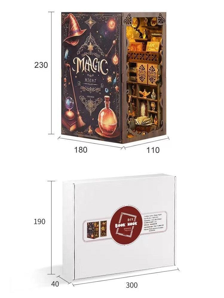 Magic Night DIY Book Nook Kit, A charming miniature 3d wooden puzzles inspired by Harry Potter, perfect for crafting enthusiasts and dollhouse collectors alike. dimensions
