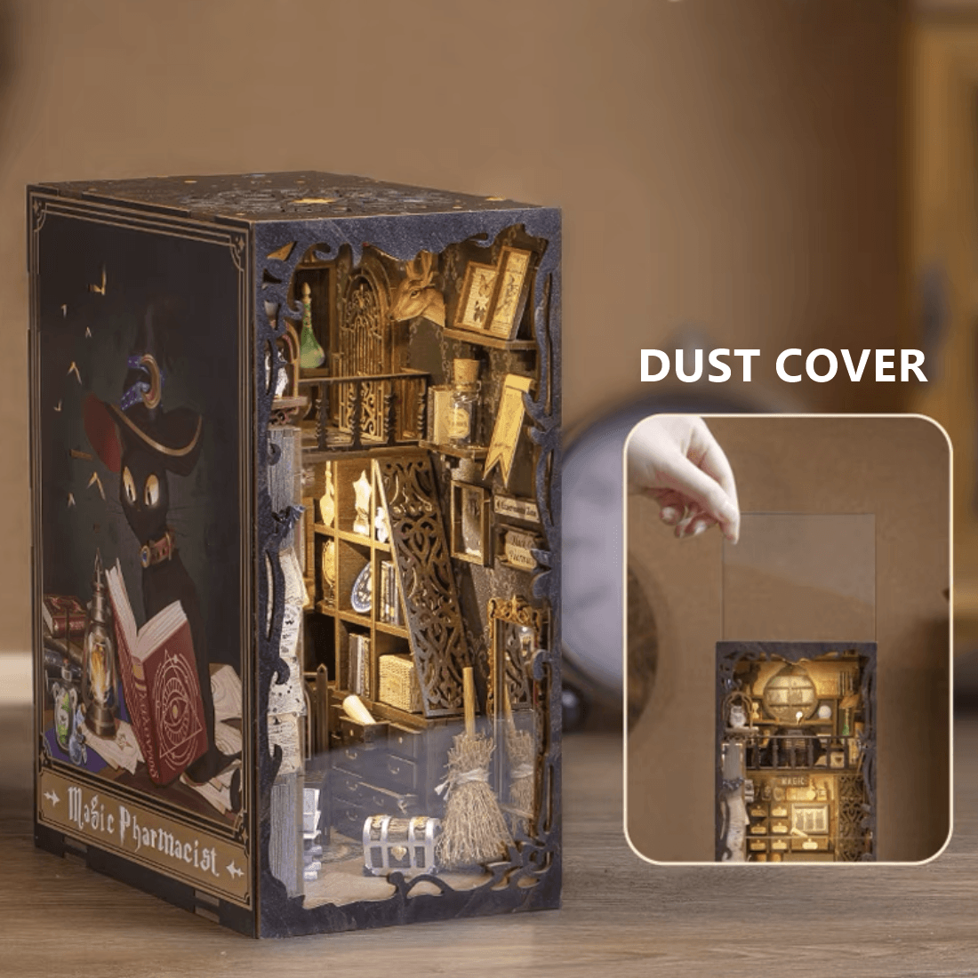 Create a charming reading corner with this wizard themed diy wooden book nook kit