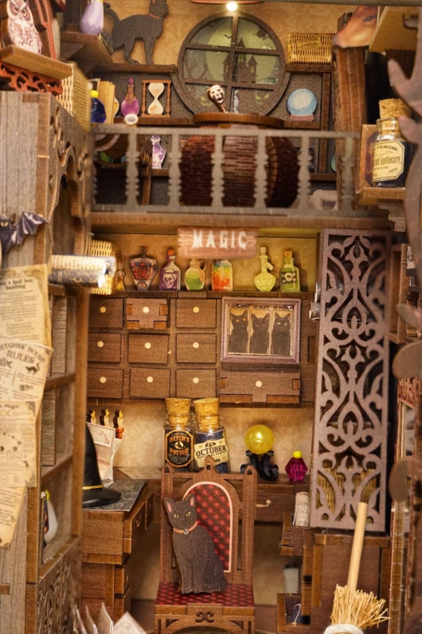 Create a charming reading corner with this wizard themed diy wooden book nook kit