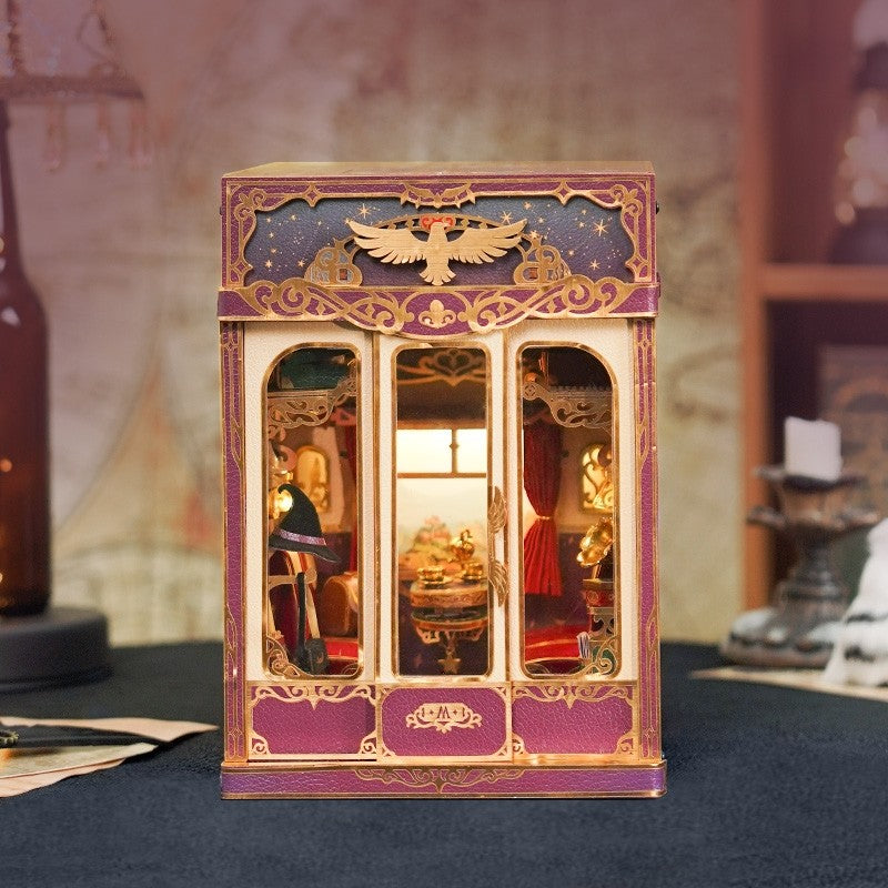 image displaying a front view of Magical Journey Train Cabin DIY Book Nook Kit