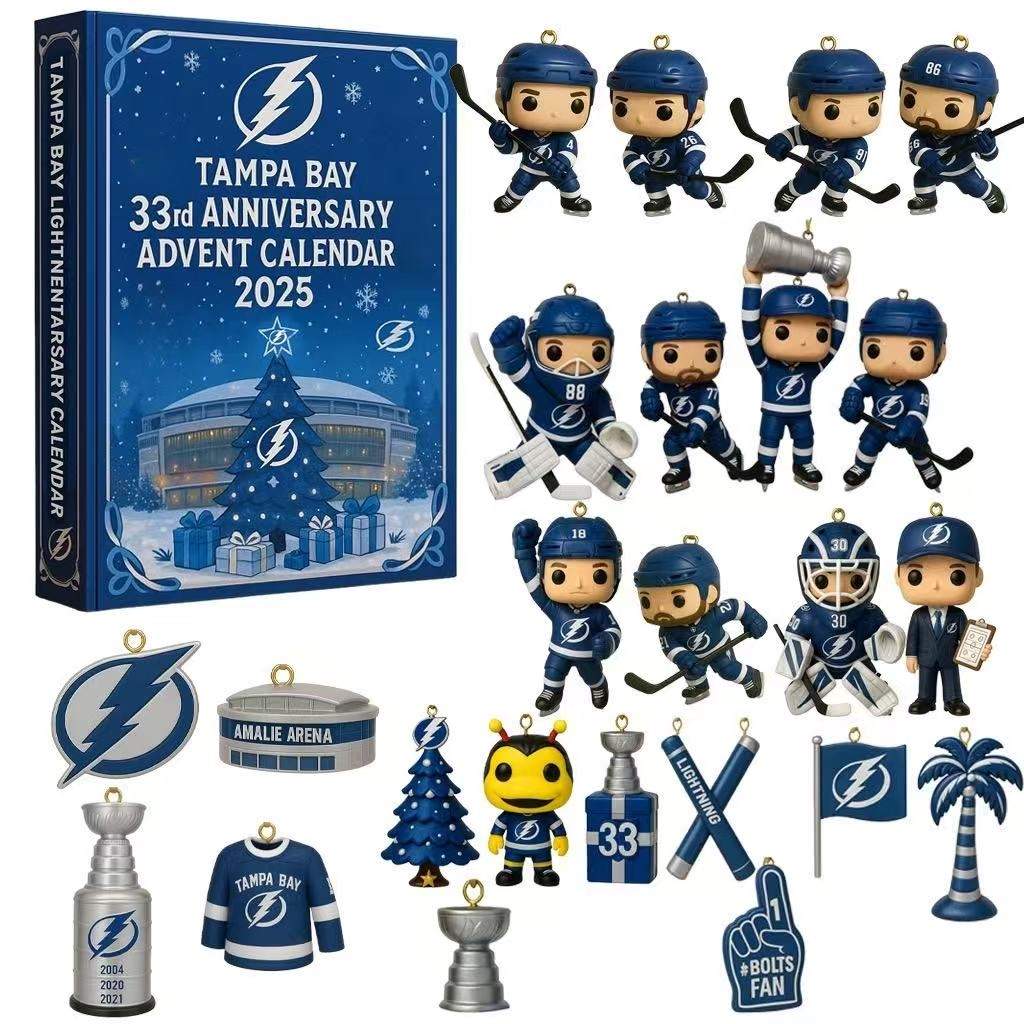 Tampa Bay Lightning 33rd Anniversary Advent Calendar 2025 with collectible figures and items.