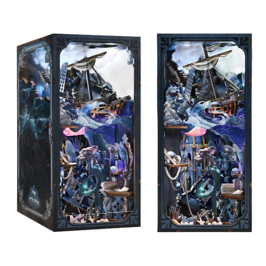 Mermaid-themed Book Nook model of a shipwreck scene with intricate figures and objects on a white background