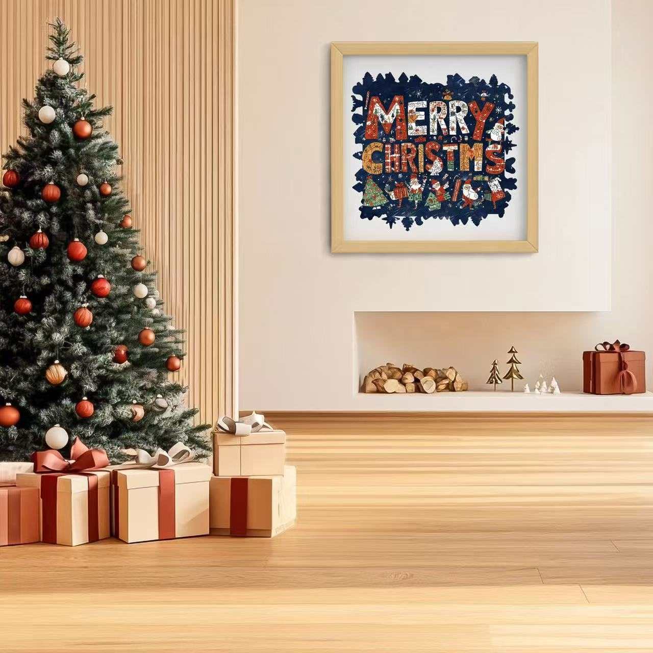 Merry Christmas Sign Shaped Wooden Jigsaw Puzzle