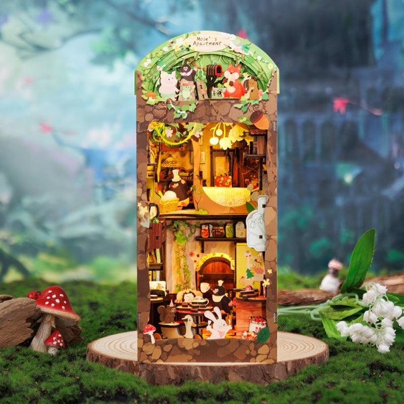 Mole's Apartment DIY Book Nook Kit, Bookshelf Insert Diorama, 3D Wooden Puzzles Bookend, Miniature House Crafts