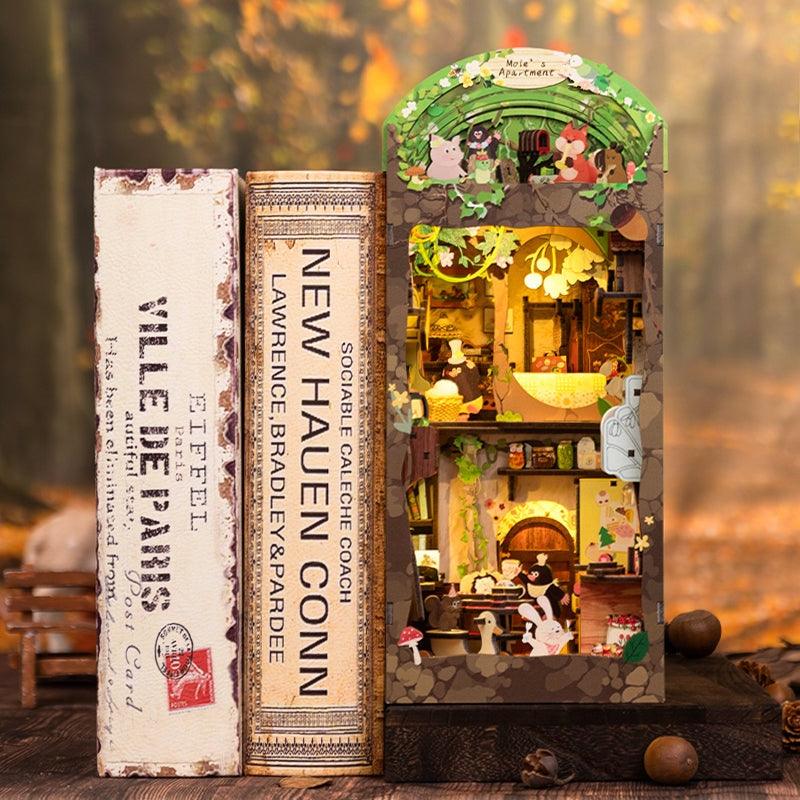 Mole's Apartment DIY Book Nook Kit, Bookshelf Insert Diorama, 3D Wooden Puzzles Bookend, Miniature House Crafts