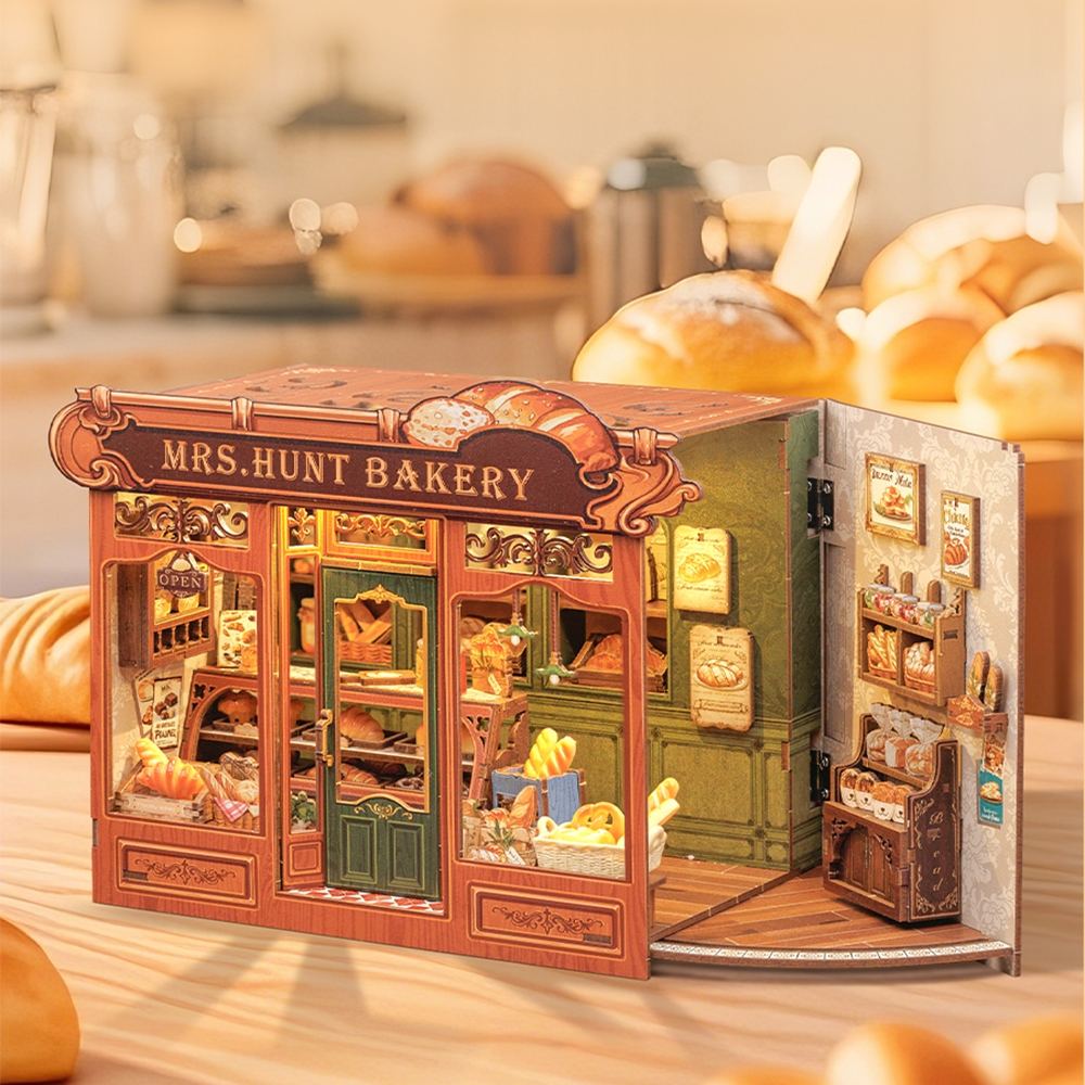 image displaying Mrs. Hunt’s Bakery Shop Dollhouse with door opening