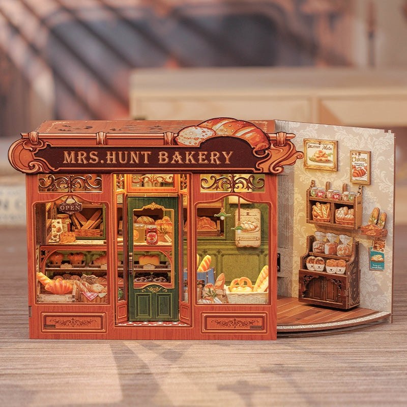 image displaying the front side view of Mrs. Hunt’s Bakery Shop DIY Dollhouse Kit