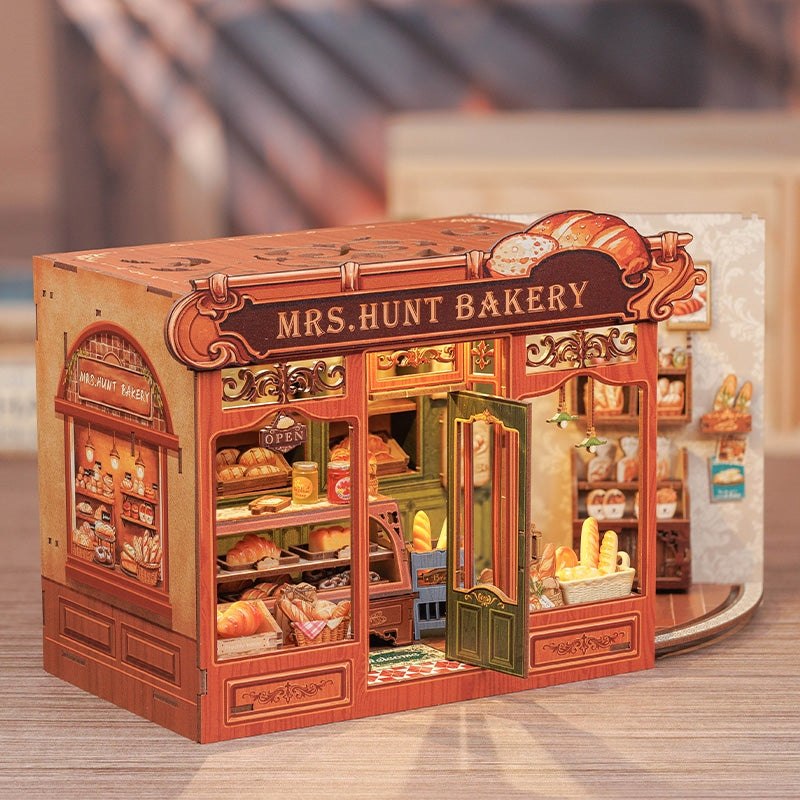 image displaying the 45 degree angle view of Mrs. Hunt’s Bakery Shop DIY Dollhouse Kit