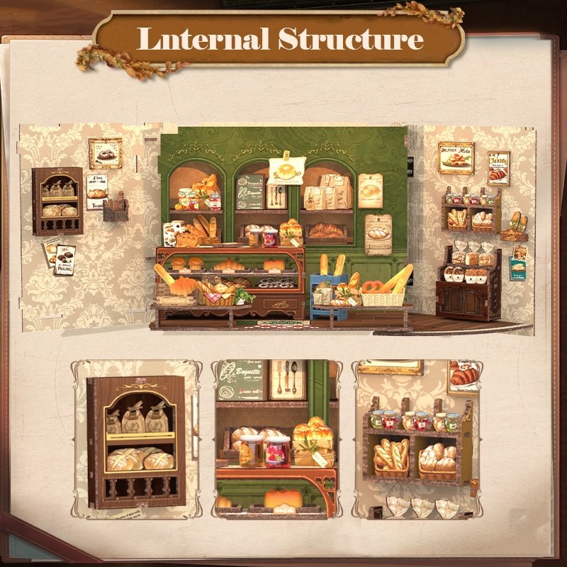 image displaying the interior design of Mrs. Hunt’s Bakery Shop DIY Dollhouse Kit