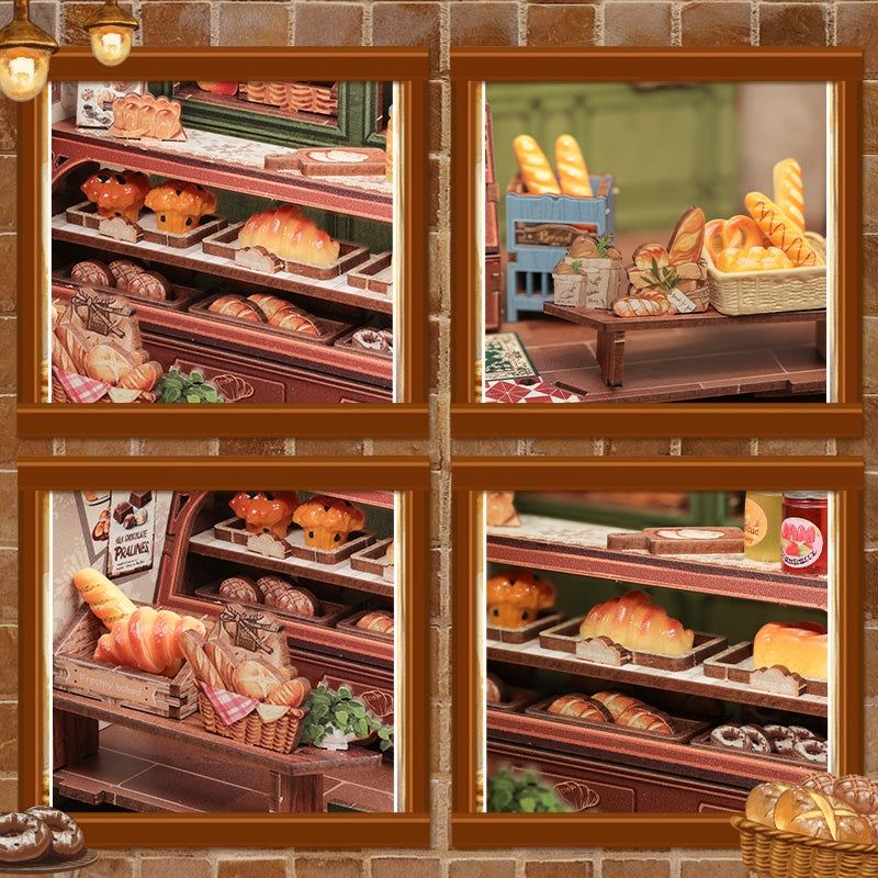 image displaying the miniature details of Mrs. Hunt’s Bakery Shop DIY Dollhouse Kit