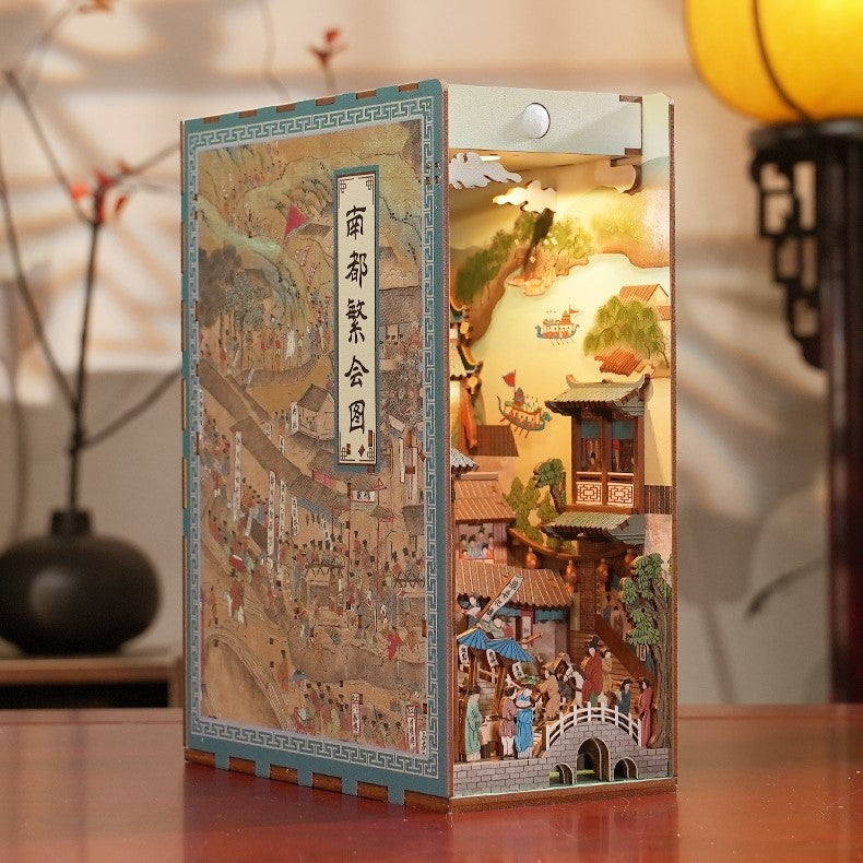 The Prosperous Nandu Ancient China Inspired DIY Book Nook Kit - 3d wooden bookend - bookshelf insert diorama -Miniature Crafts