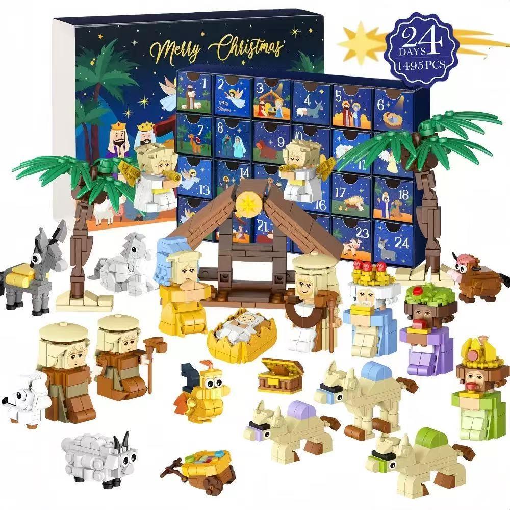 Christmas nativity scene building block set with 24 days advent calendar