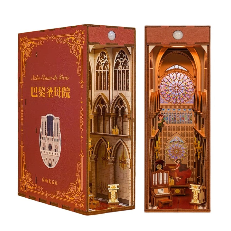 Notre Dame De Paris DIY Book Nook Kit - 3D Wooden Bookend - French Bookshelf Insert Diorama - Miniature Crafts