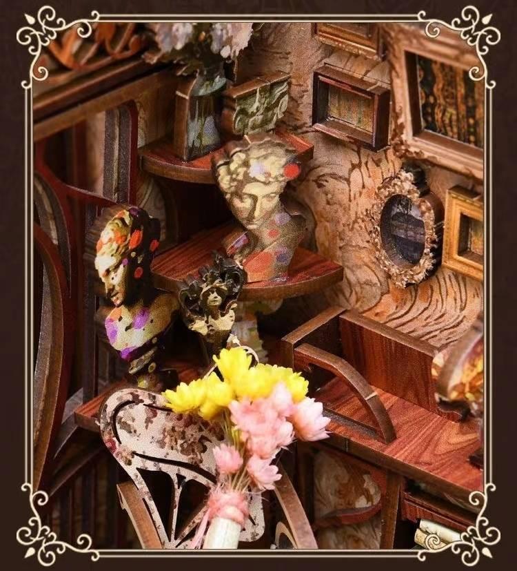 Painter's Day at Dusk DIY Book Nook Kit , A charming miniature 3d wooden puzzles inspired Art Nouveau, perfect for bookshelf decor, and dollhouse collectors, or a gift for art lovers and DIY enthusiasts, scene 1