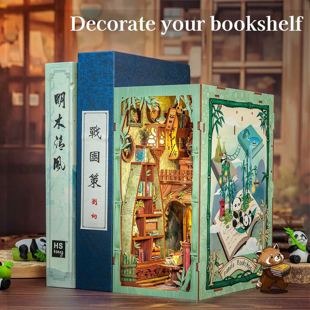 decor the bookshelf with the Panda Book Shop DIY book nook kit