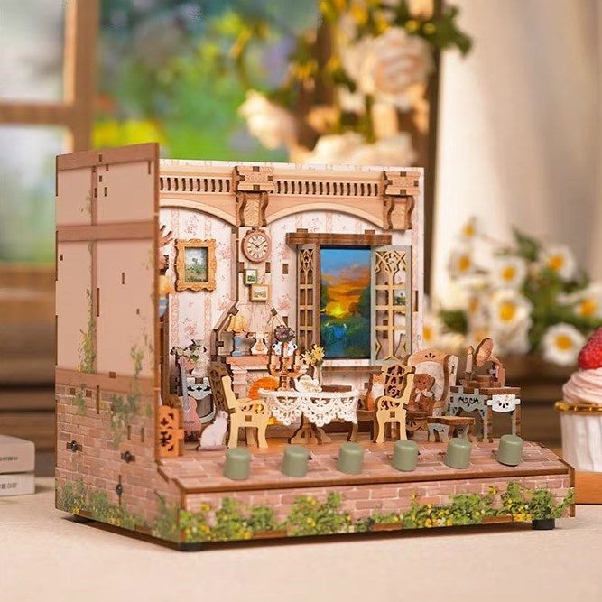 Pastoral Time DIY Wooden Miniature House Kit Dollhouse 3D Puzzles White Sounds