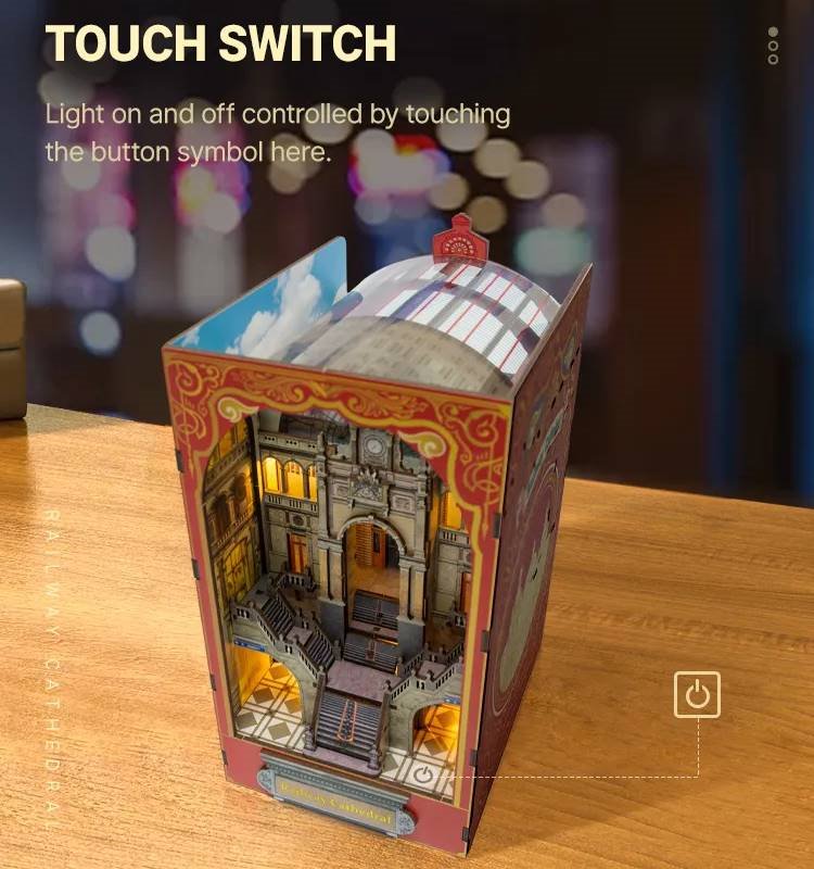 Railway Cathedral | DIY Book Nook Kit | Bookend in Double Scenes | 3d wooden puzzles | bookshelf diorama | miniature house