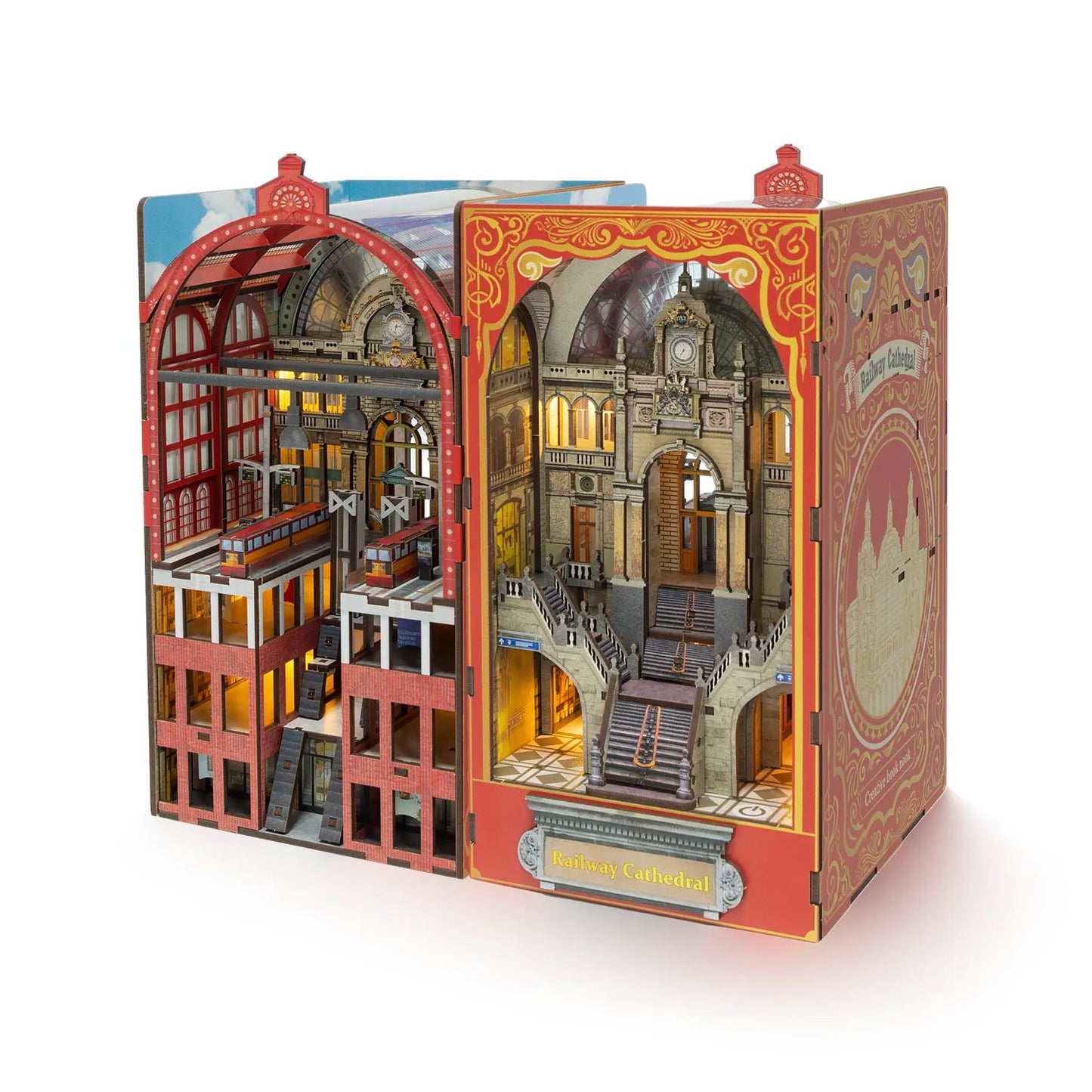 Railway Cathedral | DIY Book Nook Kit | Bookend in Double Scenes | 3d wooden puzzles | bookshelf diorama | miniature house