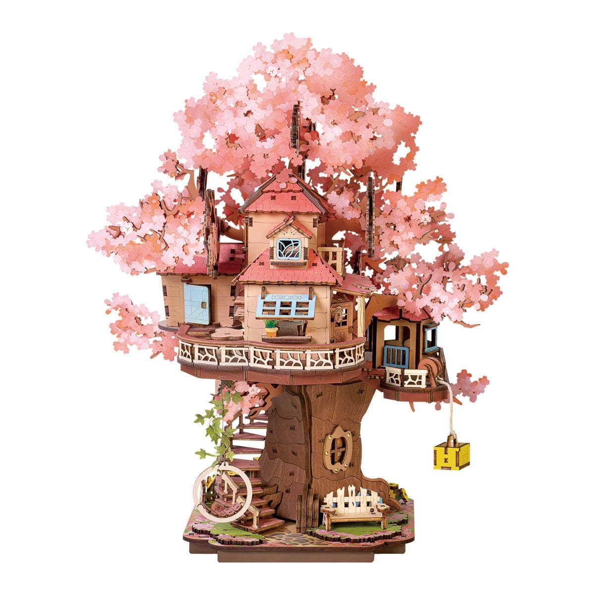 Treehouse model with cherry blossom tree on a white background