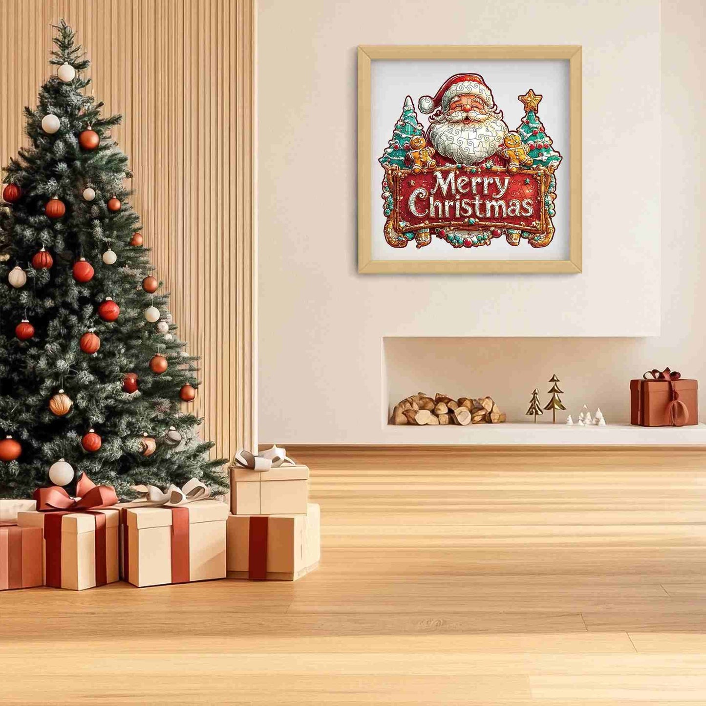 Santa Merry Christmas Banner Wooden Jigsaw Puzzle