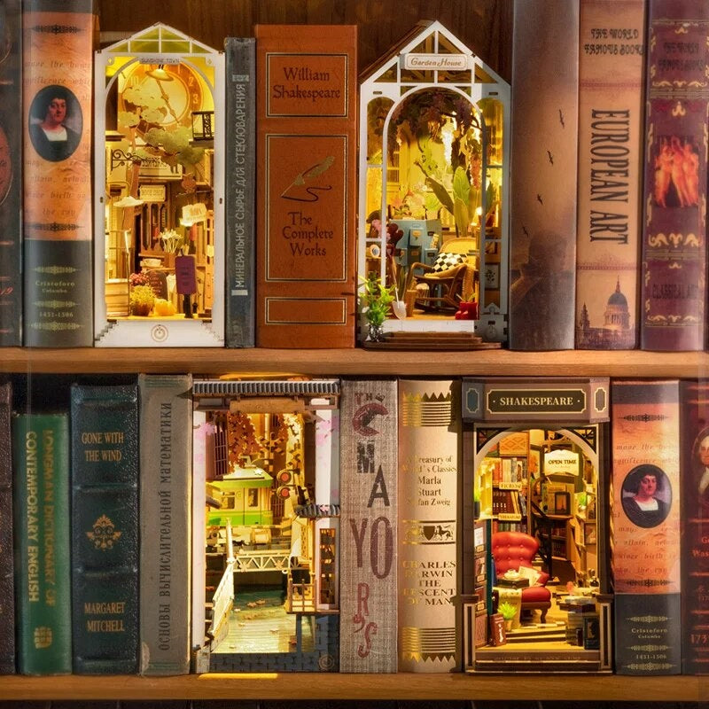 Shakespeare Bookstore DIY Book Nook Kit - 3D Wooden Book End - Bookshelf Insert Diorama - Miniature Crafts